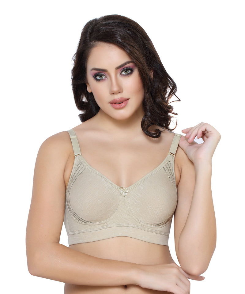 Slub Full Coverage Side support Non-Padded Soft Cotton slub Elastane Fabric Bra